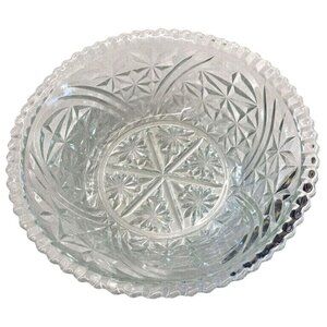 Vintage Clear Pressed Glass Serving Bowl With Starburst & Diamond Design